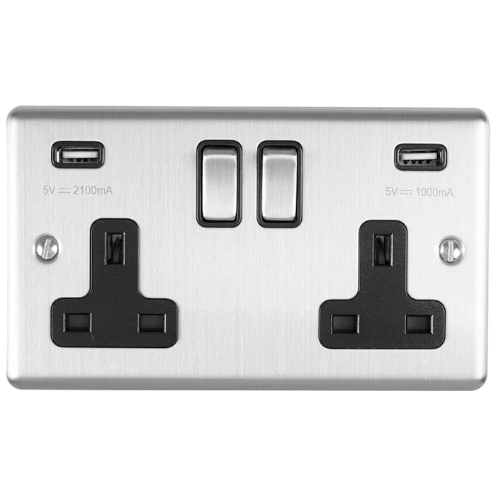 Enhance Decorative 2 Gang Usb Socket - Satin Stainless
