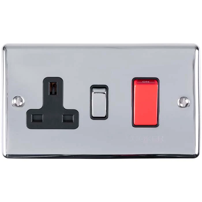 Enhance Decorative 45Amp Switch With A Socket - Polished Chrome - Image 6