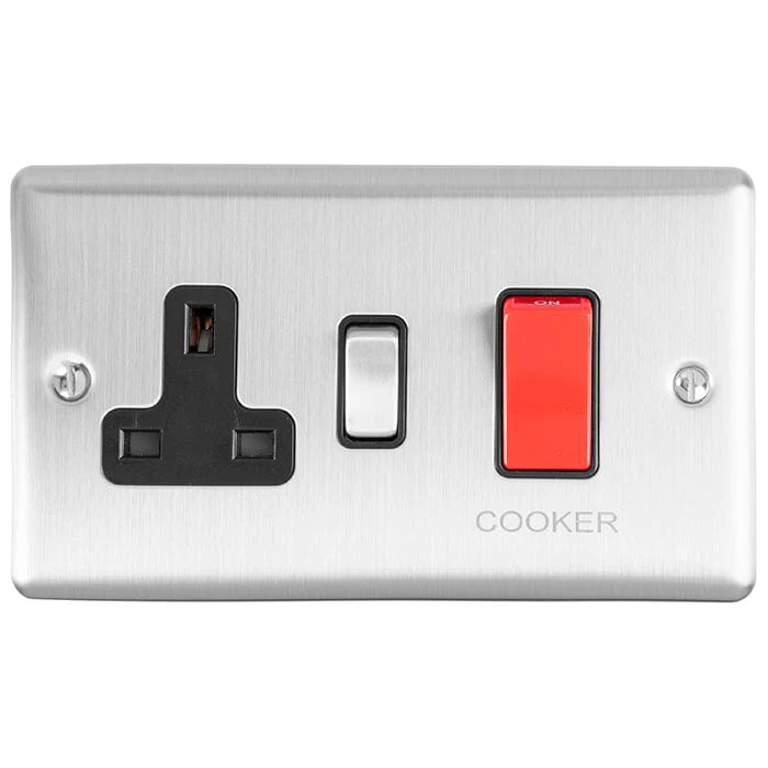 Enhance Decorative 45Amp Switch With A Socket - Satin Stainless - Image 3