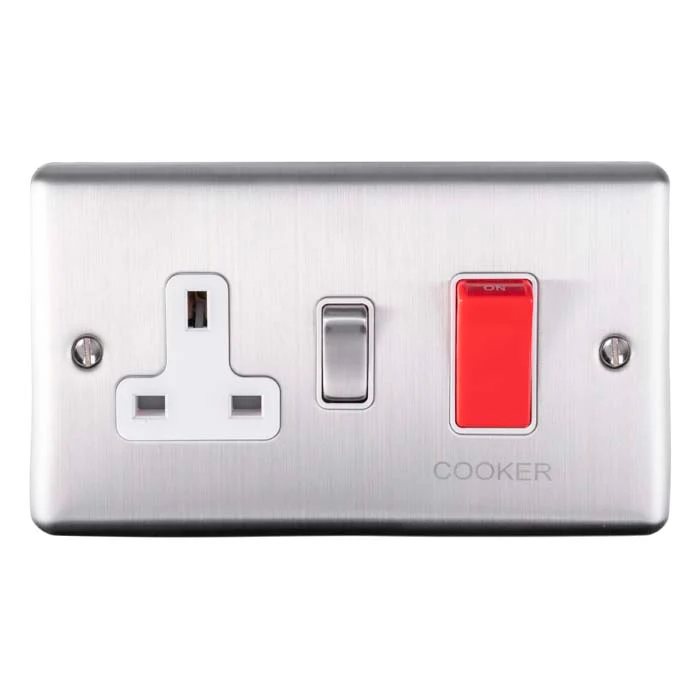 Enhance Decorative 45Amp Switch With A Socket - Satin Stainless - Image 4