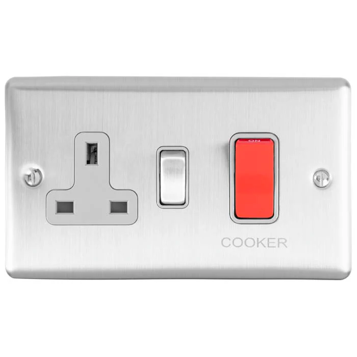 Enhance Decorative 45Amp Switch With A Socket - Satin Stainless - Image 5