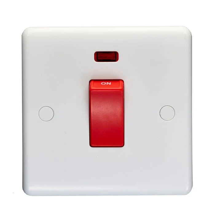 Enhance White Plastic 45Amp Switch With Neon Indicator - White - Image 2