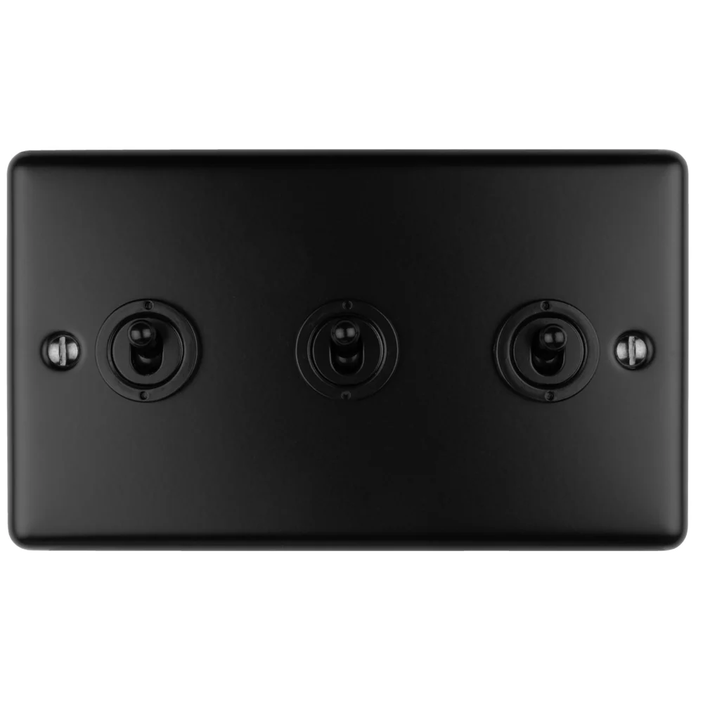 Enhance Decorative 3 Gang Toggle Switch - Matt Black - Image 2