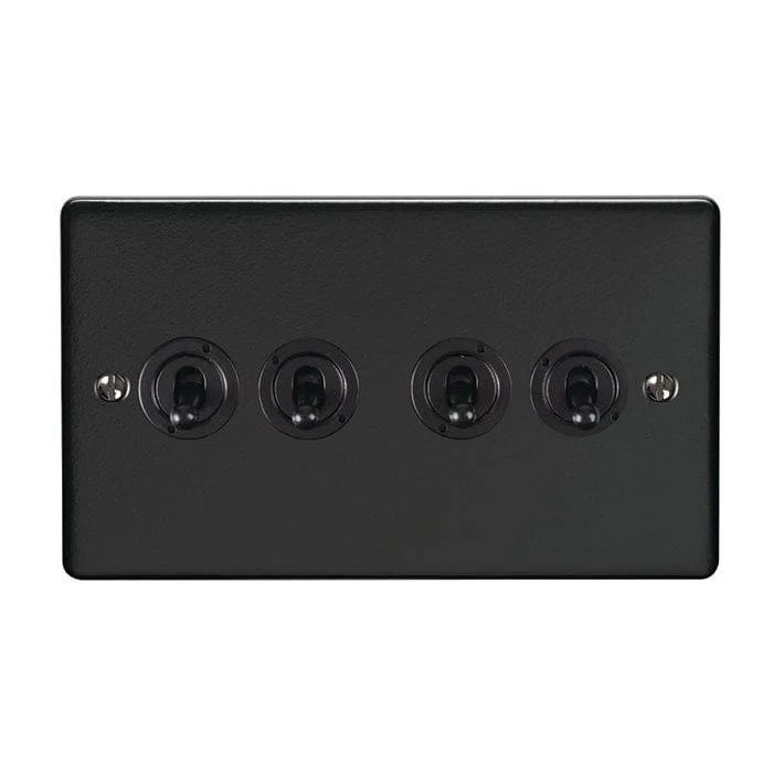Enhance Decorative 4 Gang Toggle Switch - Matt Black