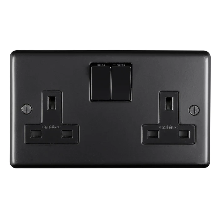 Stainless steel 2 Gang Socket - Matt Black - Image 2