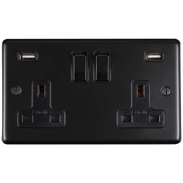 Stainless steel 2 Gang Usb Socket - Matt Black