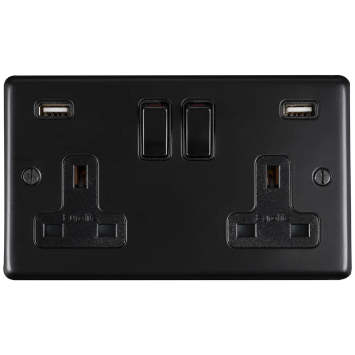 Stainless steel 2 Gang Usb Socket - Matt Black - Image 2
