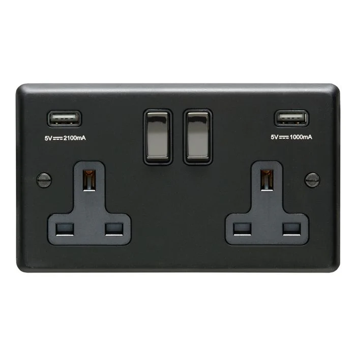 Stainless steel 2 Gang Usb Socket - Matt Black - Image 3