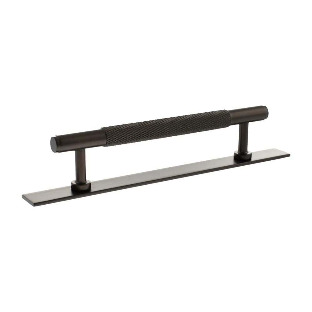 Millhouse Brass Eiffel Knurled T-Bar Cabinet Pull Handle on Backplate 128mm