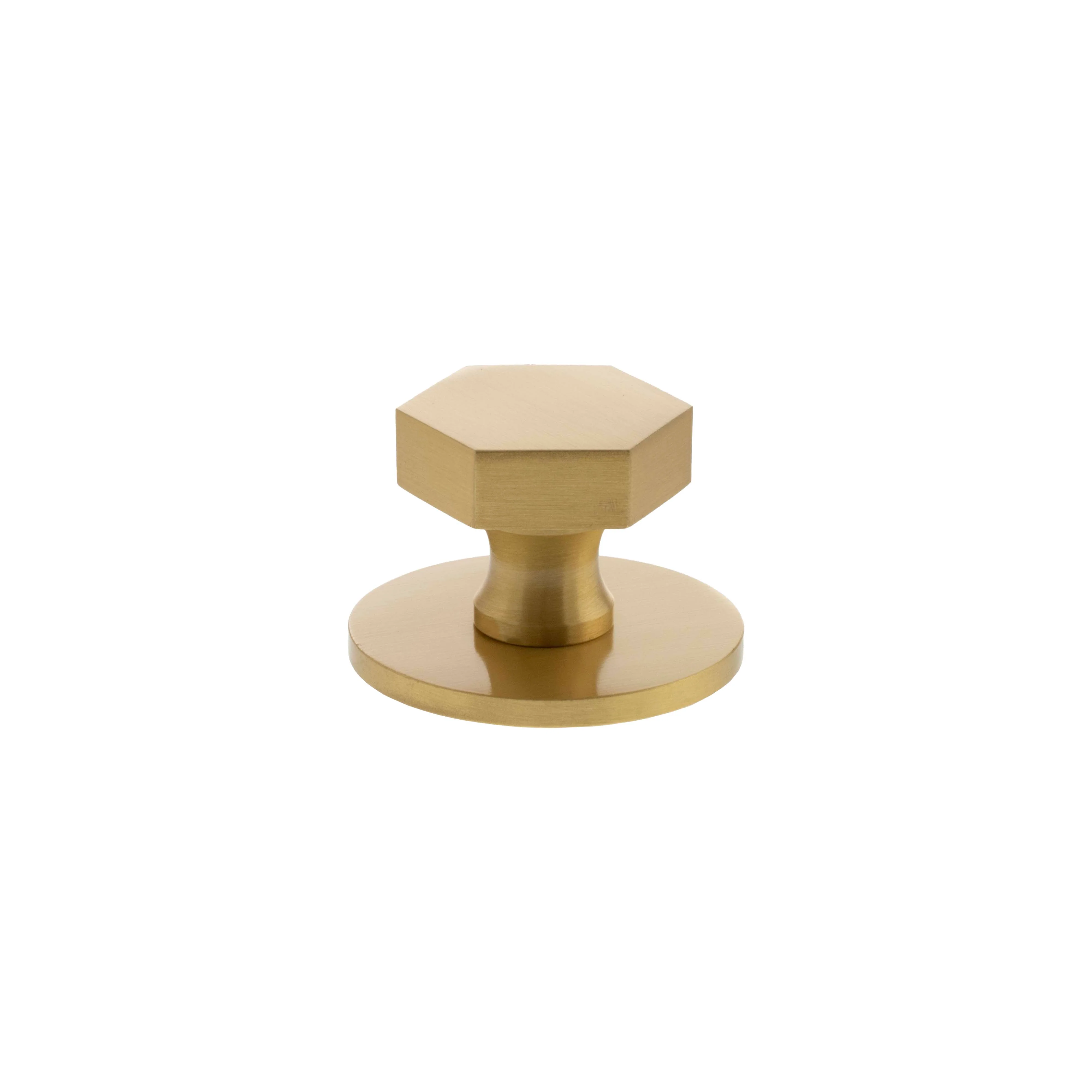 Millhouse Brass Pennington Hexagonal Cabinet Knob Handle on Backplate - Image 3
