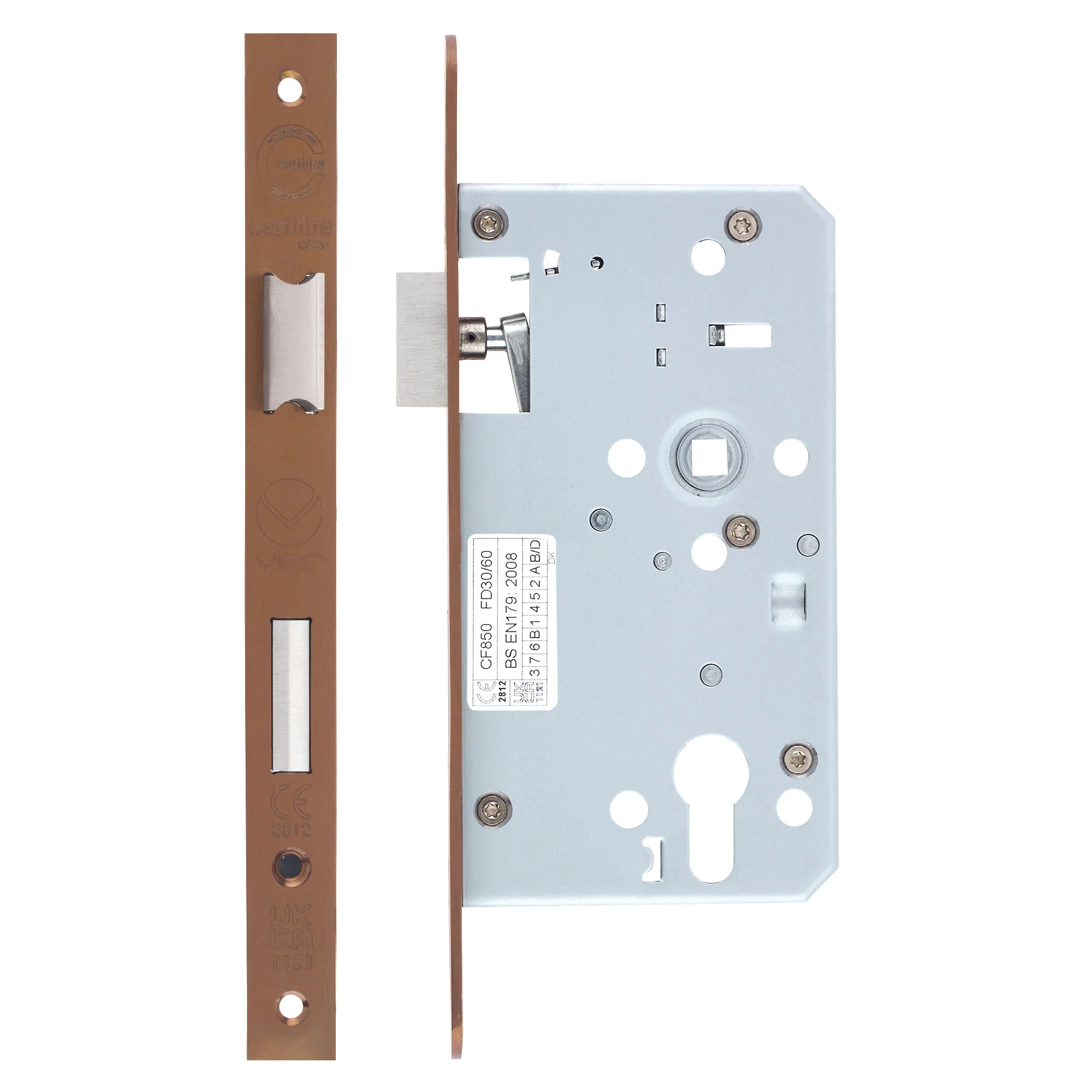Mortice Escape lock - 72mm Centres, 60mm Backset - Square Forend - Image 3