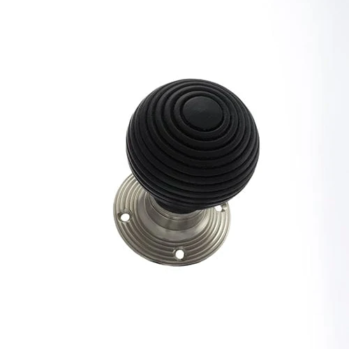 Old English Whitby Ebony Wood Reeded Mortice Knob on 60mm Face Fix Rose - Image 3