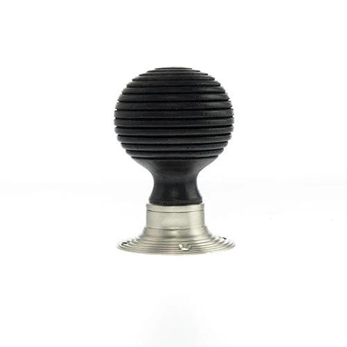 Old English Whitby Ebony Wood Reeded Mortice Knob on 60mm Face Fix Rose - Image 4