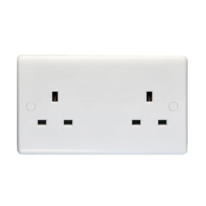 Enhance White Plastic 2 Gang Unswitched Socket - White