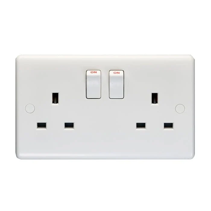 Enhance White Plastic 2 Gang Switched Socket Single Pole - White