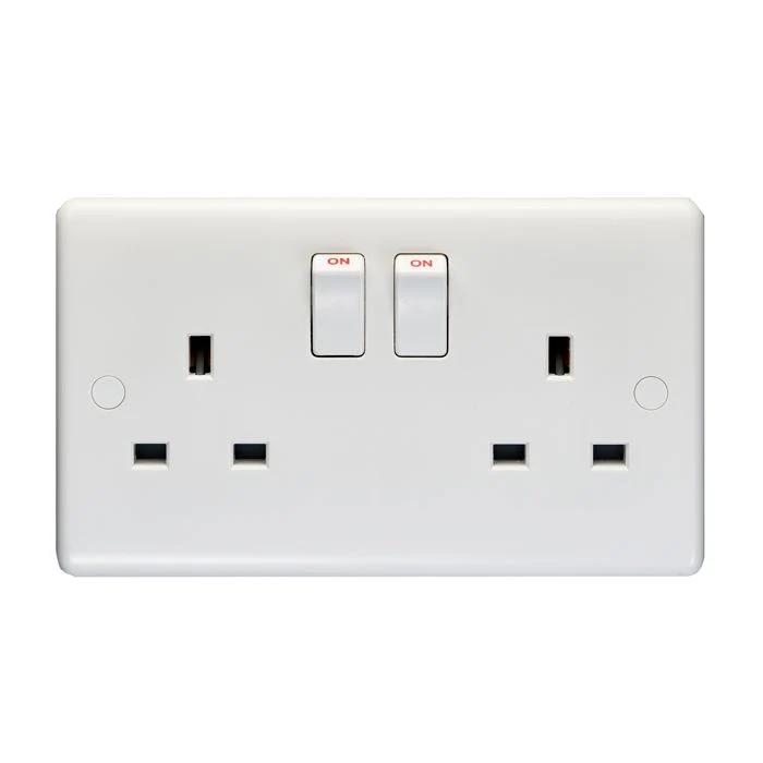 Enhance White Plastic 2 Gang Switched Socket Single Pole - White - Image 2