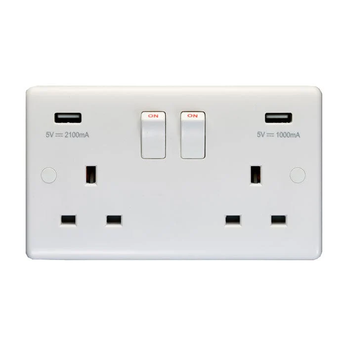 Enhance White Plastic 2 Gang Usb Socket - White