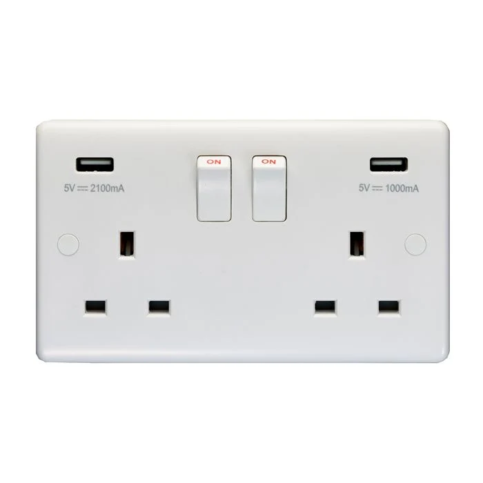 Enhance White Plastic 2 Gang Usb Socket - White - Image 2