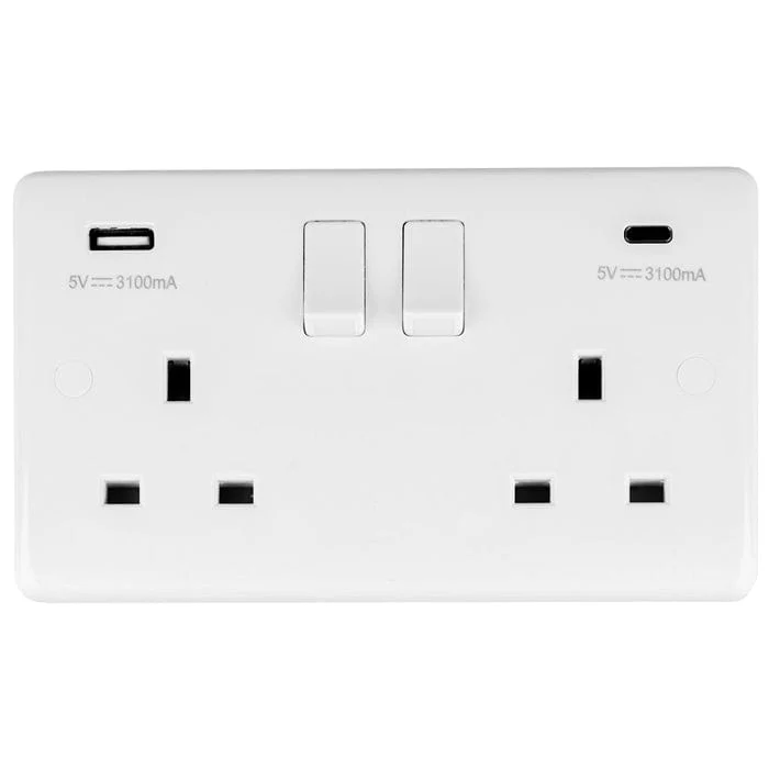 Enhance White Plastic Enhance White Plastic 2 Gang Usb C Socket - White