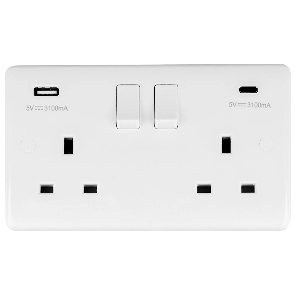Enhance White Plastic Enhance White Plastic 2 Gang Usb C Socket - White - Image 2