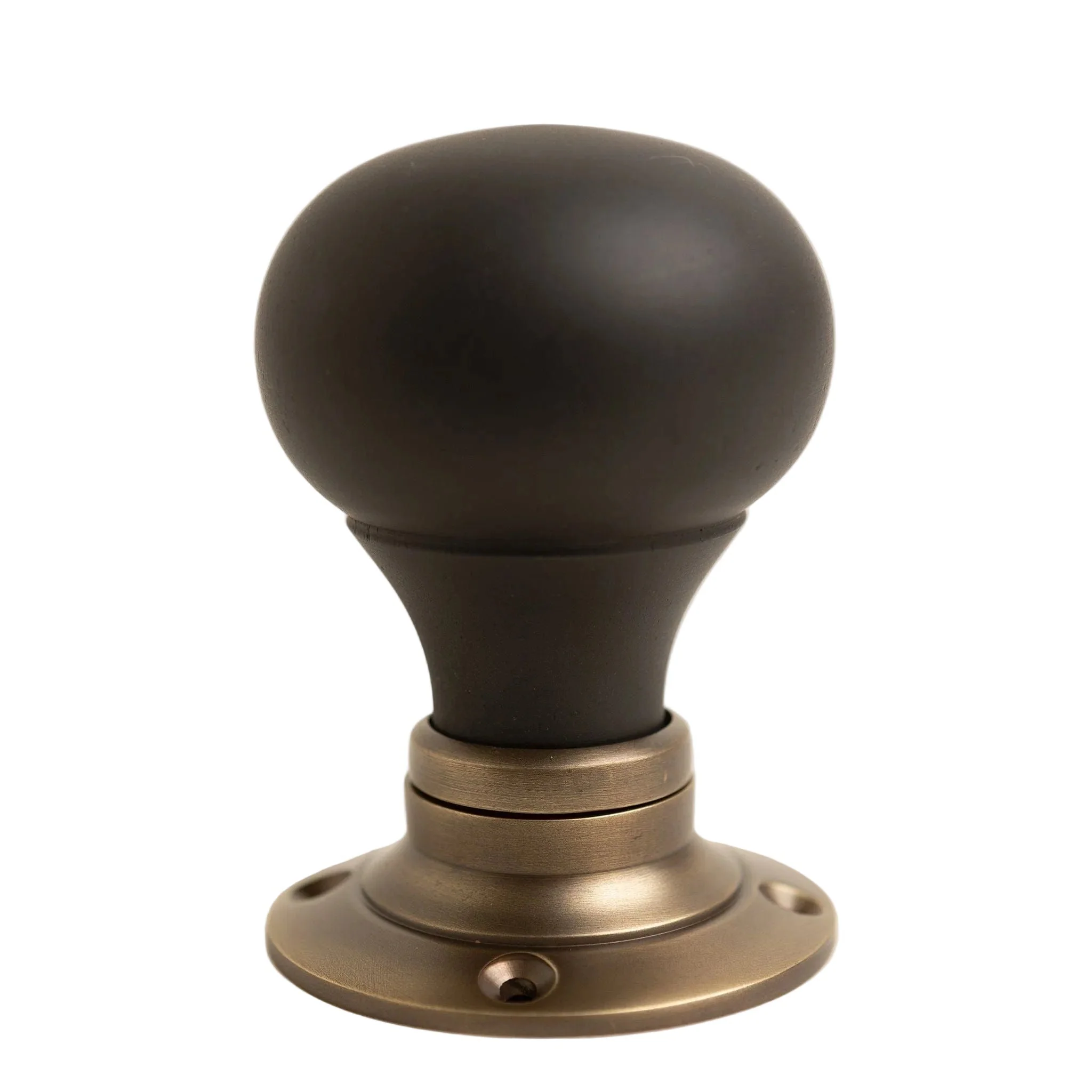 Plain Door Knobs - Ebonised & Antique Brass (Pair) | Thumbturns & Latches