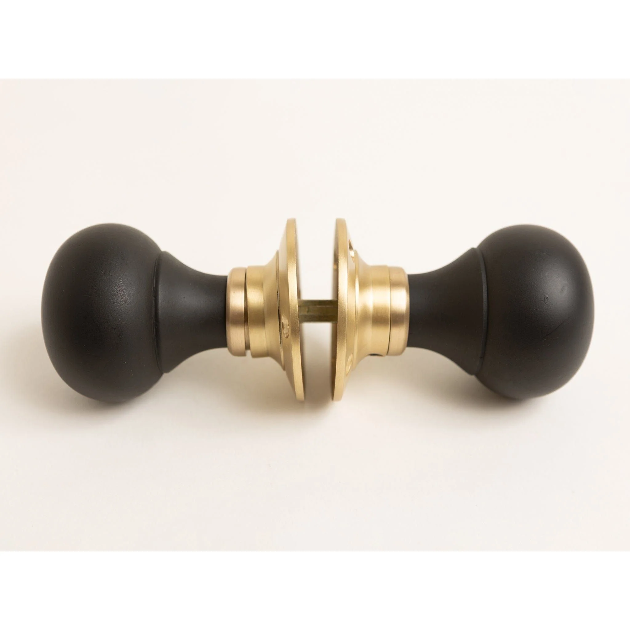Plain Door Knobs - Ebonised & Satin Brass (Pair) | Thumbturns & Latches - Image 2
