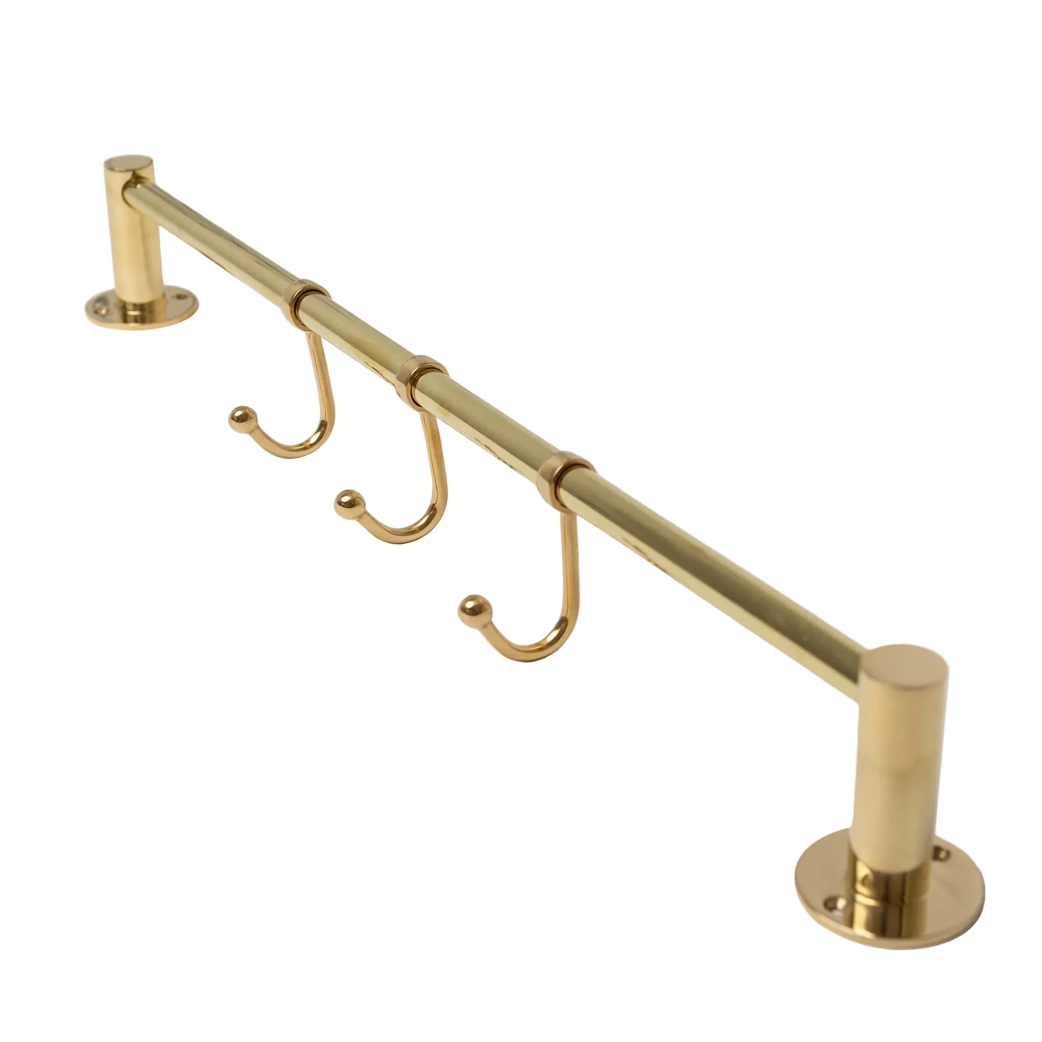 Polished Brass Hook Rail with 3 Brass Hooks - Solid Brass