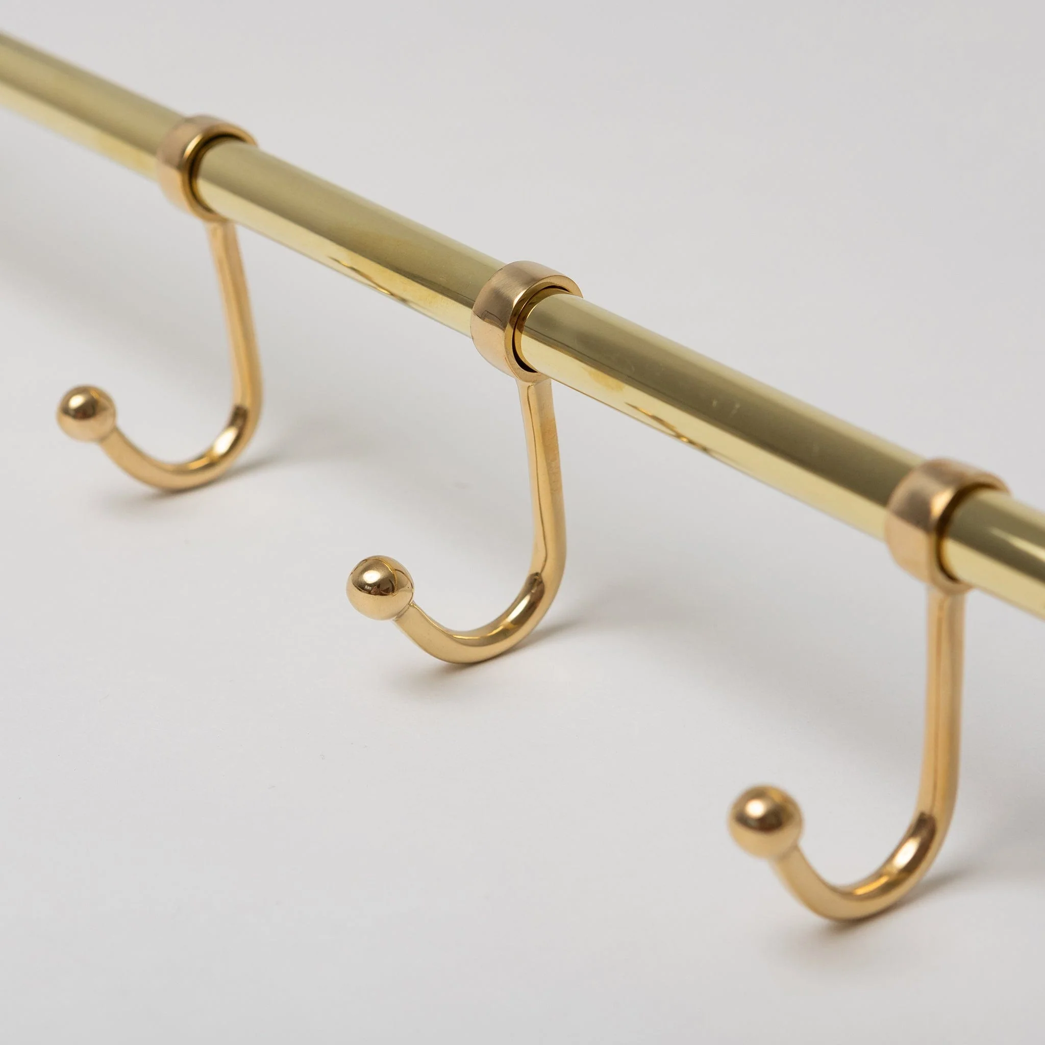 Polished Brass Hook Rail with 3 Brass Hooks - Solid Brass - Image 2