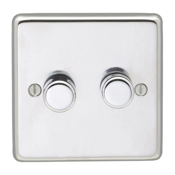 Stainless steel 2 Gang Dimmer - Polished Stainless Steel