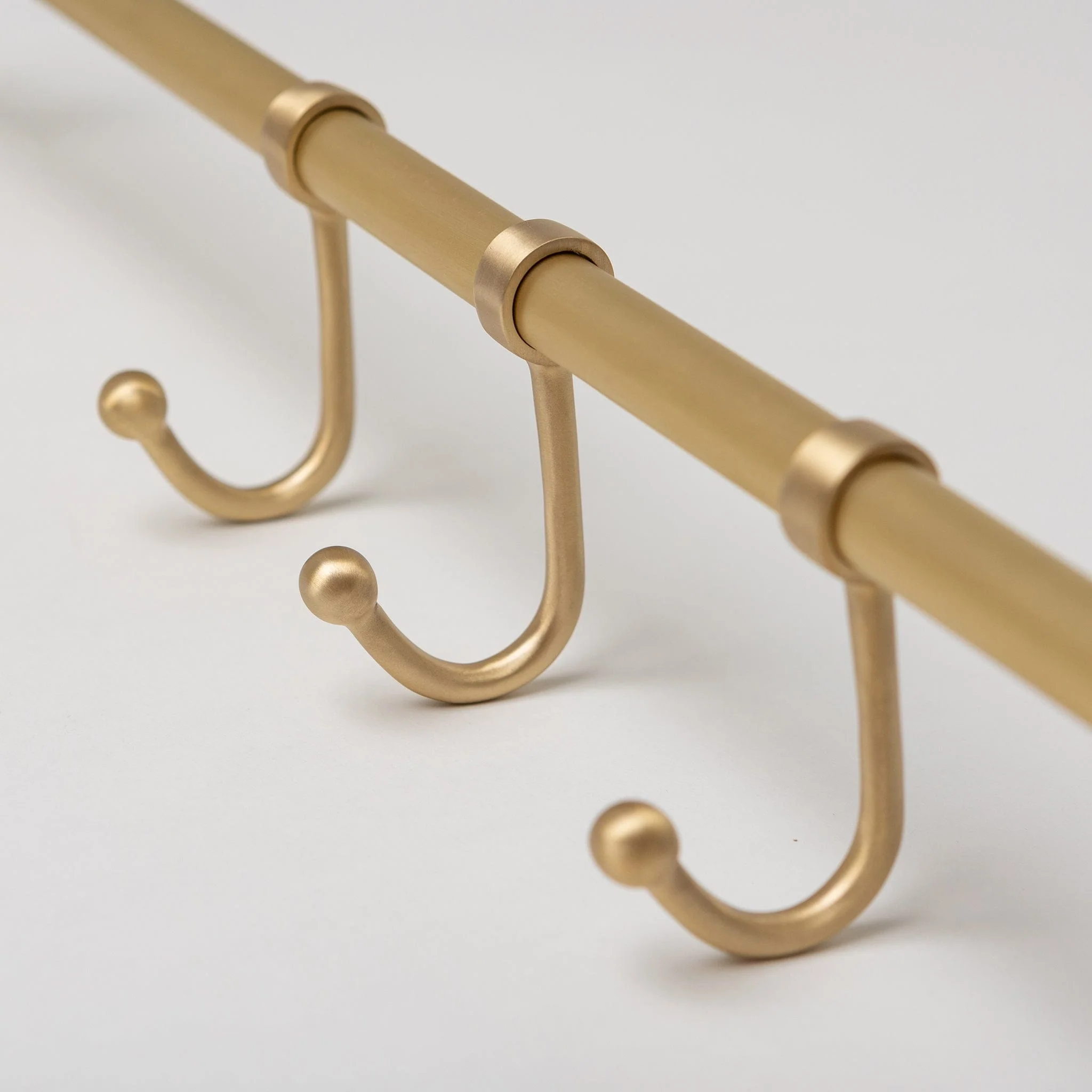 Satin Brass Hook Rail with 3 Brass Hooks - Solid Brass - Image 2
