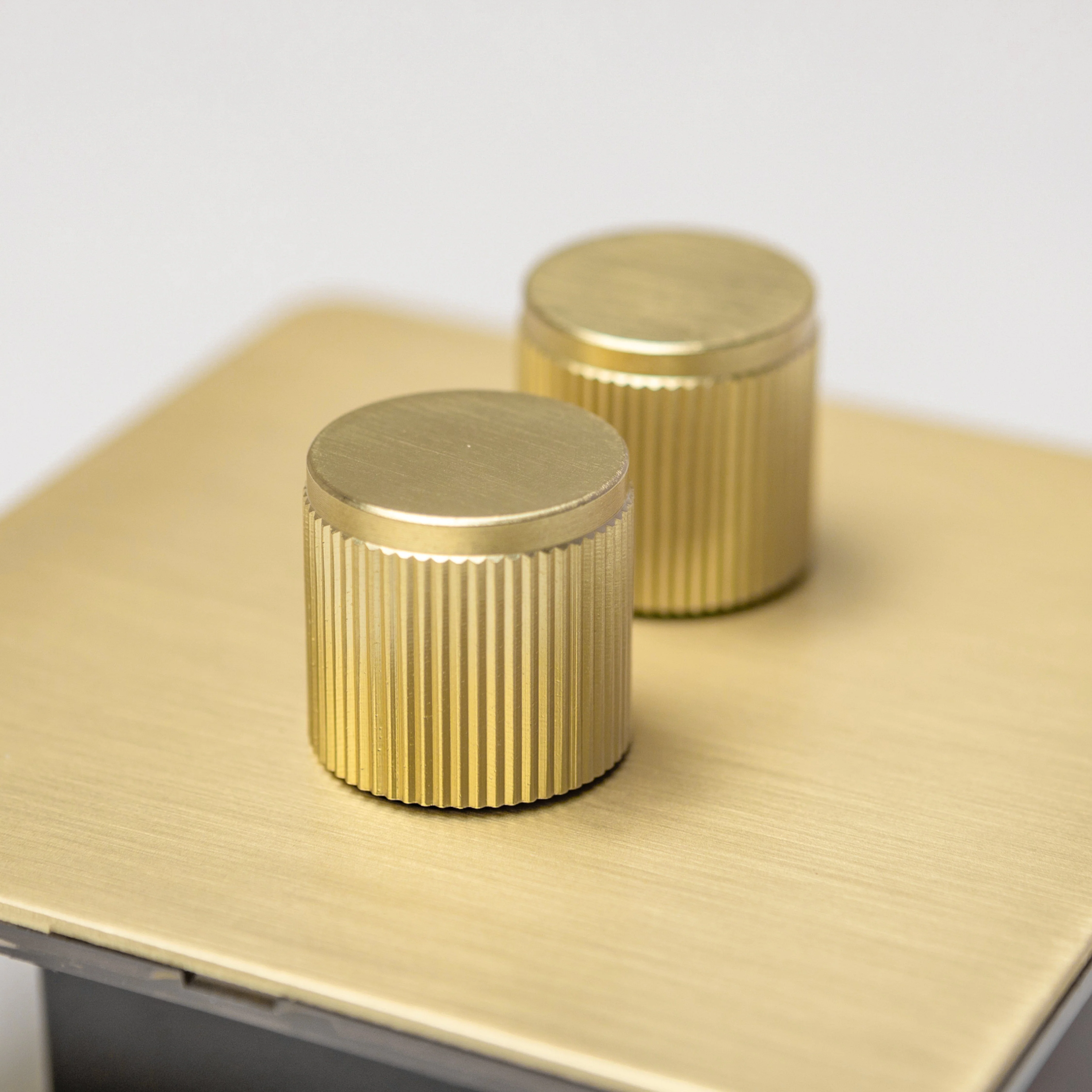 Satin Brass Switches and Sockets - Straight Knurled Design - Image 2