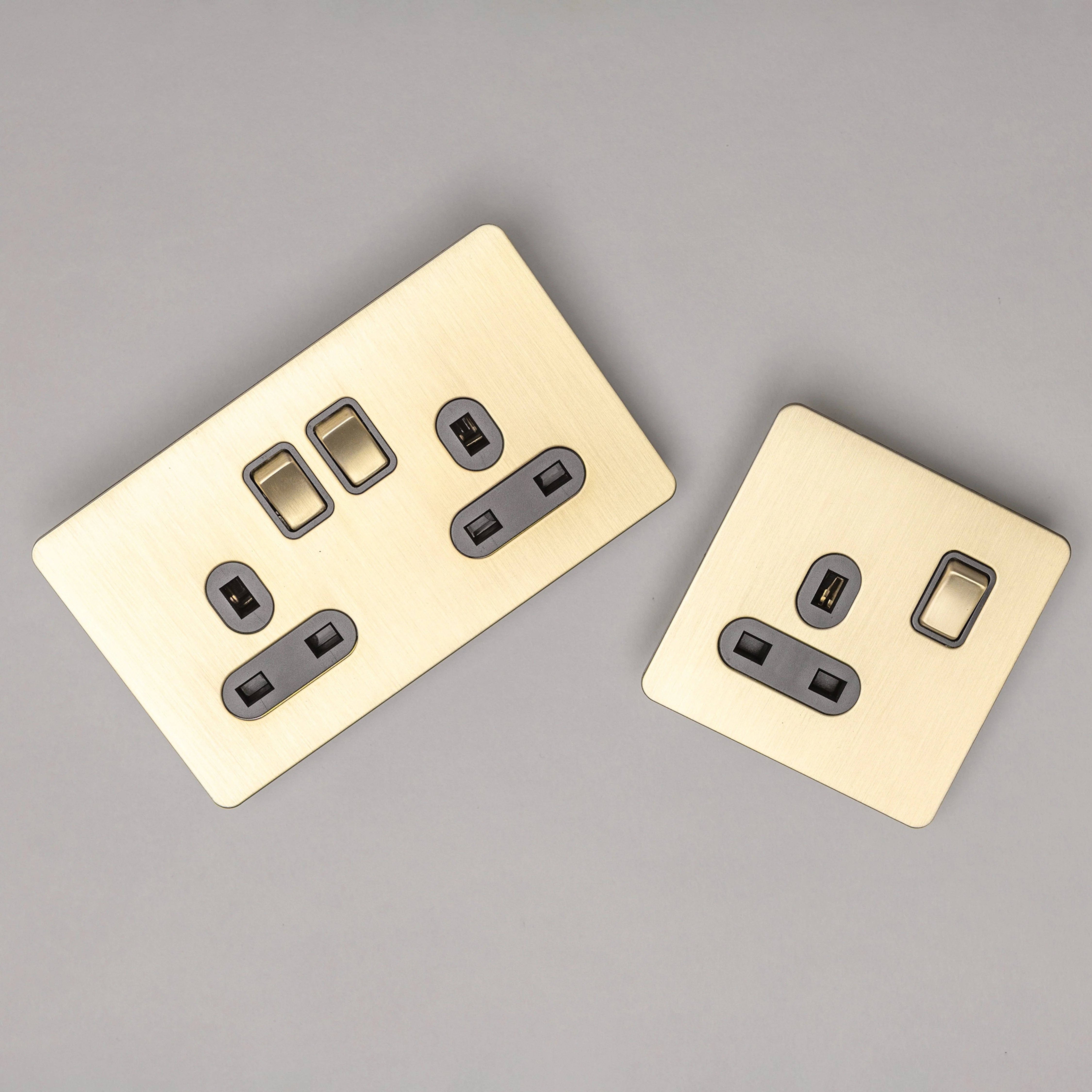 Satin Brass Switches and Sockets - Straight Knurled Design - Image 4