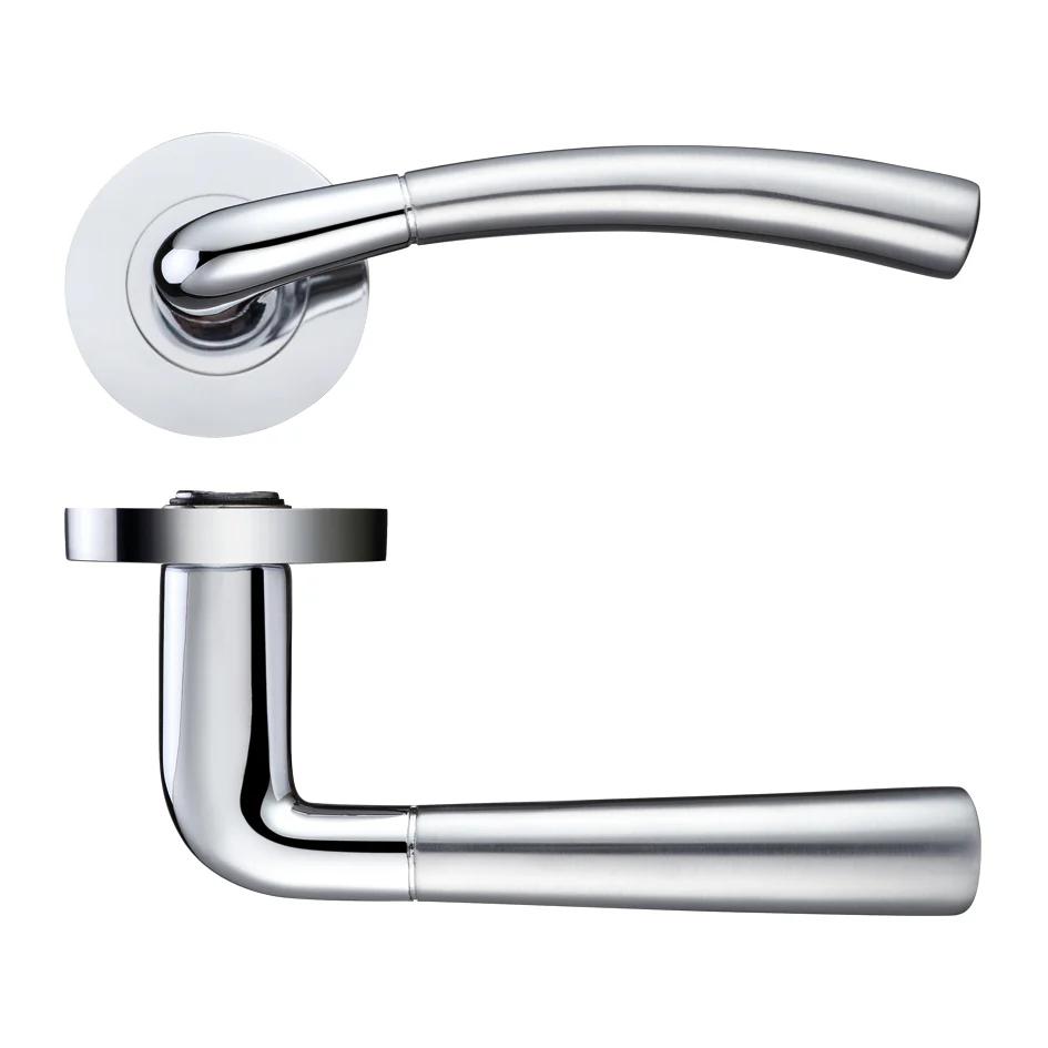 Saturn lever on round rose - Polished Chrome and Satin Chrome - Image 2