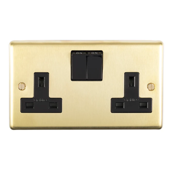 Stainless steel 2 Gang Socket - Satin Brass - Image 2