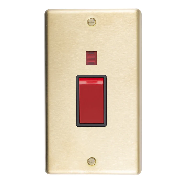 Stainless steel 45Amp Switch With Neon Indicator - Satin Brass - Image 2