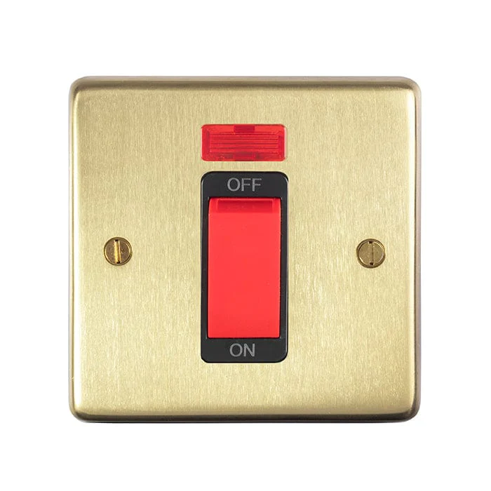 Stainless steel 45Amp Switch With Neon Indicator - Satin Brass