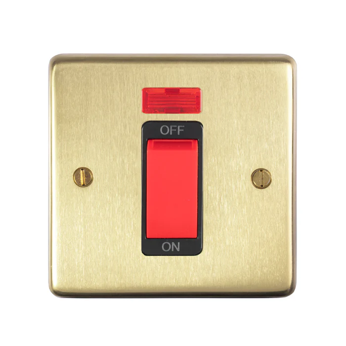 Stainless steel 45Amp Switch With Neon Indicator - Satin Brass - Image 2