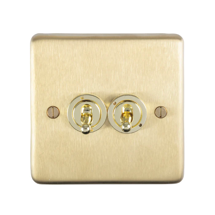 Stainless steel 2 Gang Toggle Switch - Satin Brass - Image 2
