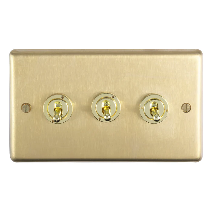 Stainless steel 3 Gang Toggle Switch - Satin Brass - Image 2