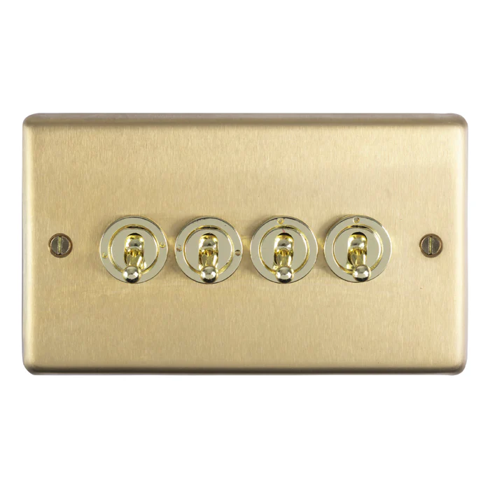Stainless steel 4 Gang Toggle Switch - Satin Brass - Image 2