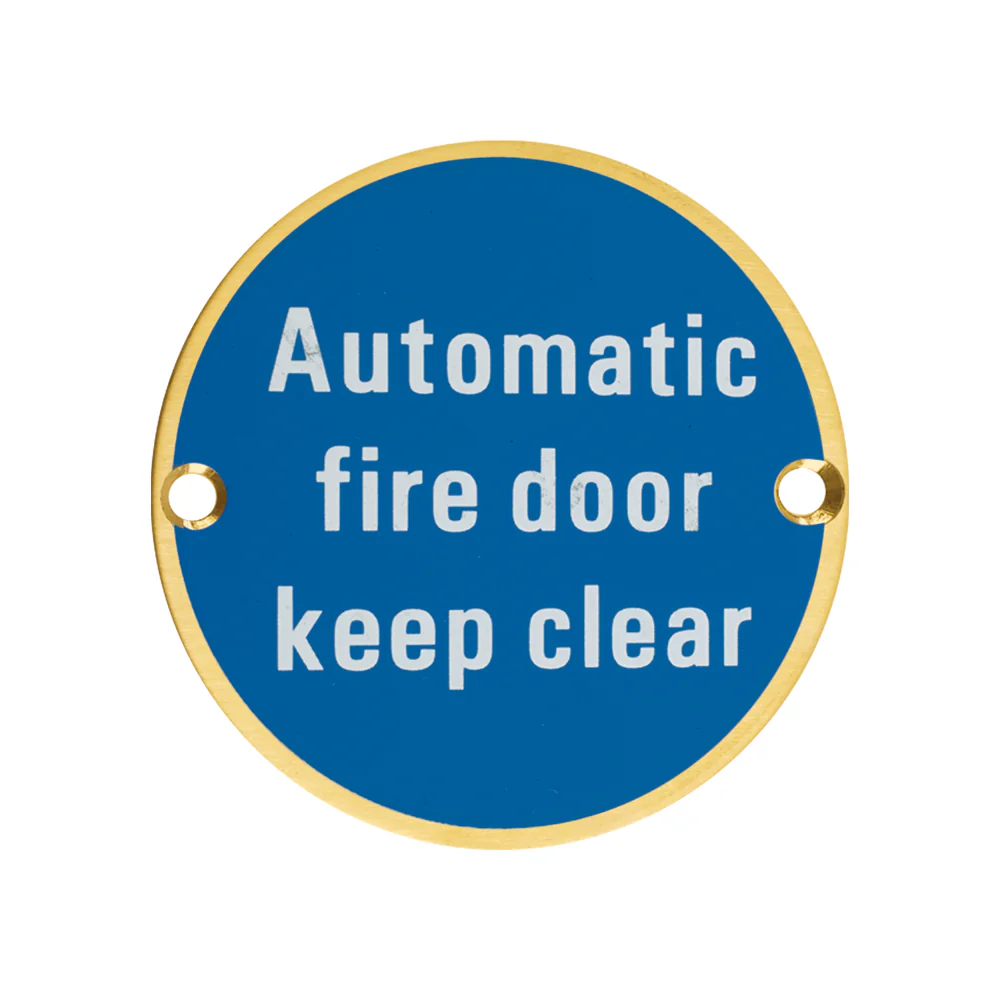 Signage - Automatic Fire Door Keep Clear - 76mm dia - Image 11