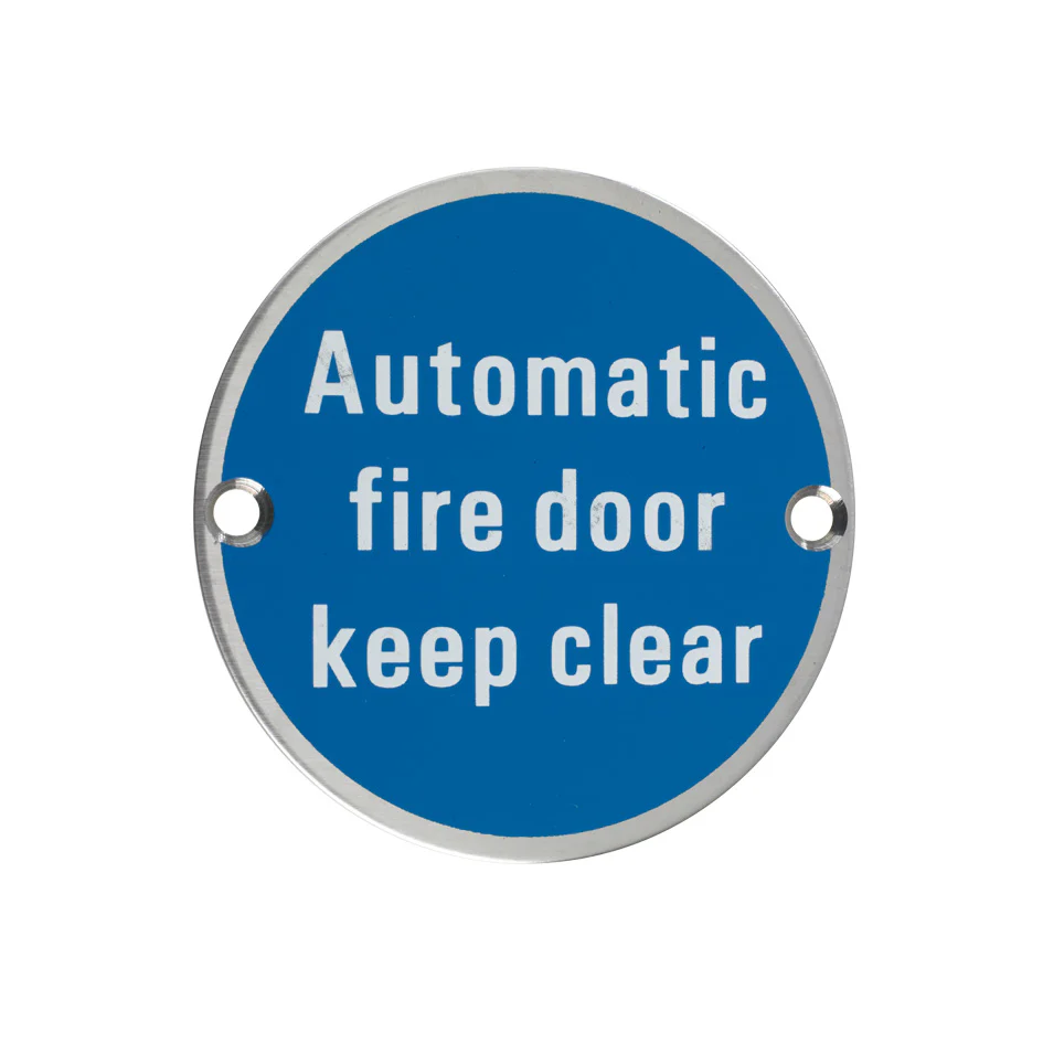 Signage - Automatic Fire Door Keep Clear - 76mm dia - Image 12