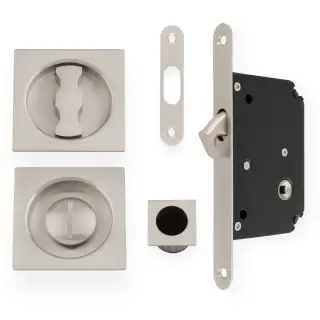 Sliding Door Lock Set - Square Roses - Radius Forend & Strike