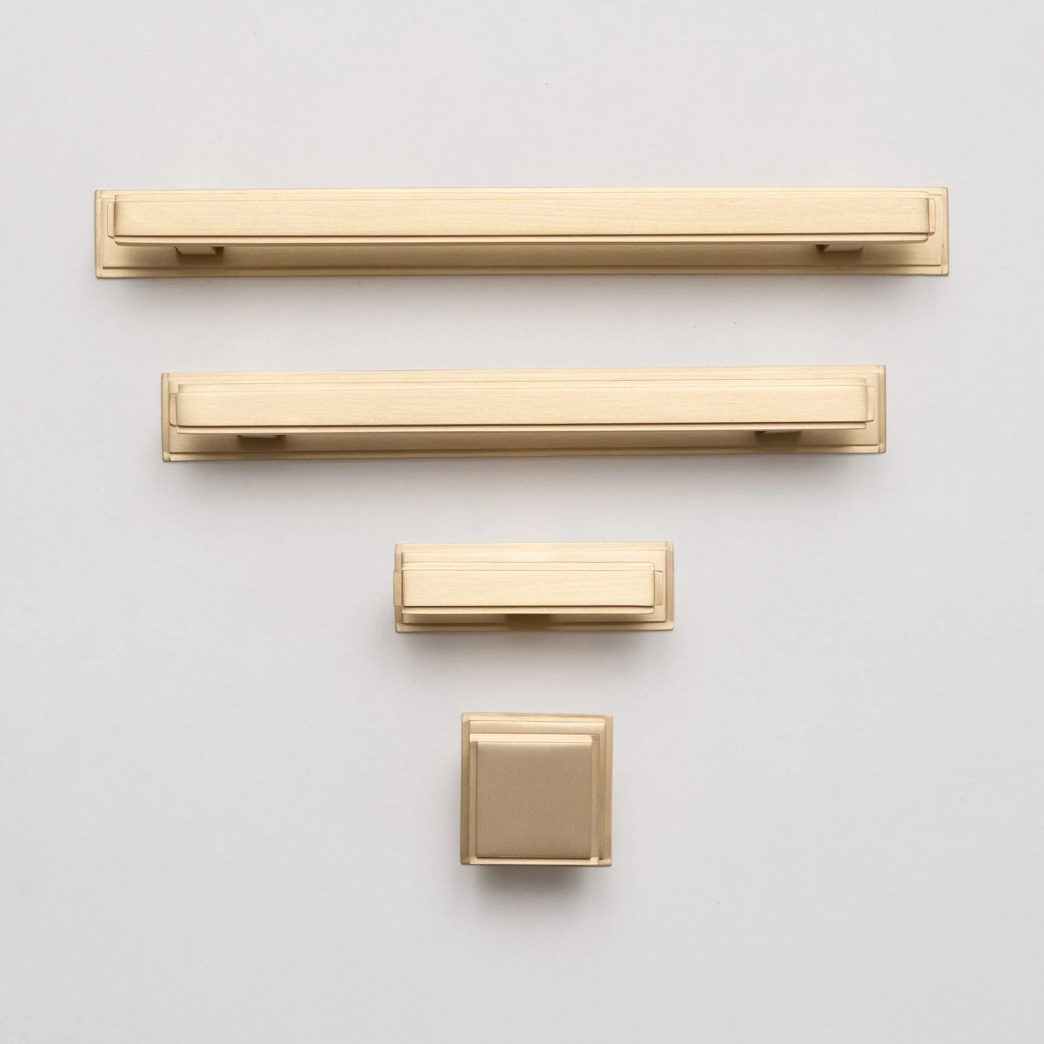 Solid Brass Art Deco Kitchen Pull Handles & Knobs With Backplates - Satin Brass Finish - Image 2