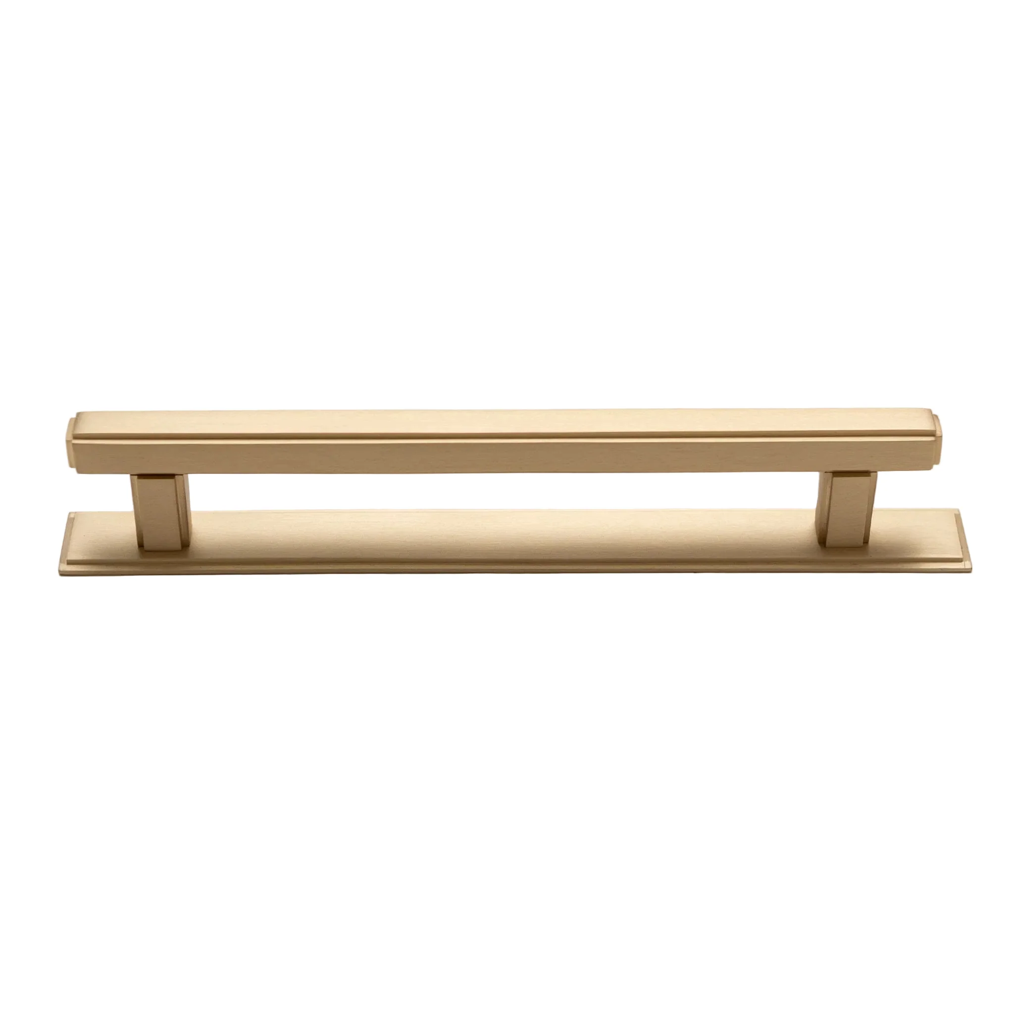 Solid Brass Art Deco Kitchen Pull Handles & Knobs With Backplates - Satin Brass Finish - Image 4