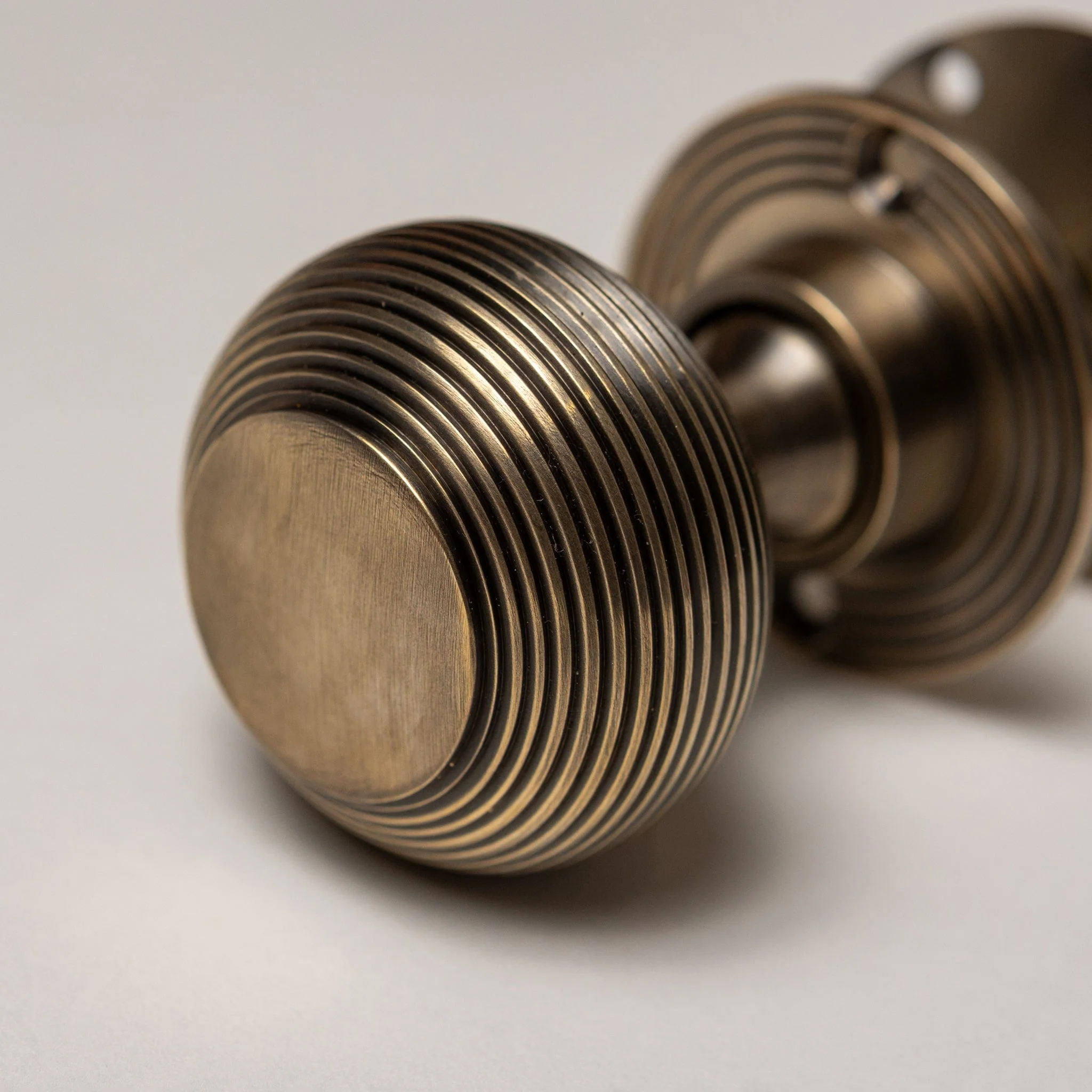 Solid Brass Door Knobs - Beehive Antique Brass (Pair) | Thumbturns & Latches - Image 4