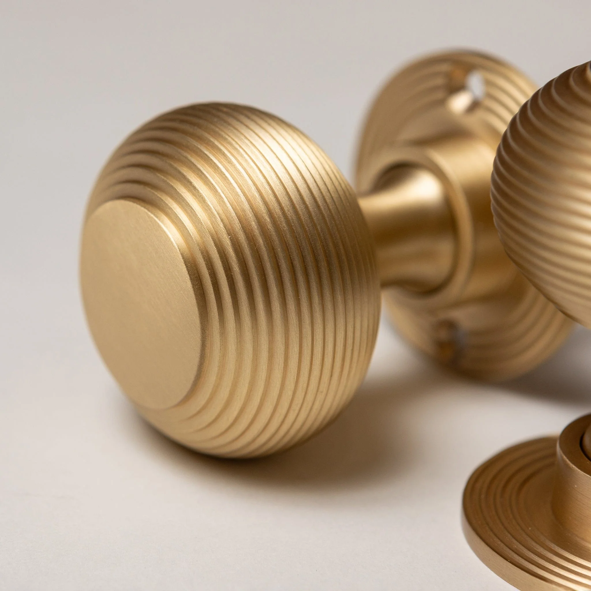 Solid Brass Door Knobs - Beehive Satin Brass (Pair) | Thumbturns & Latches - Image 2