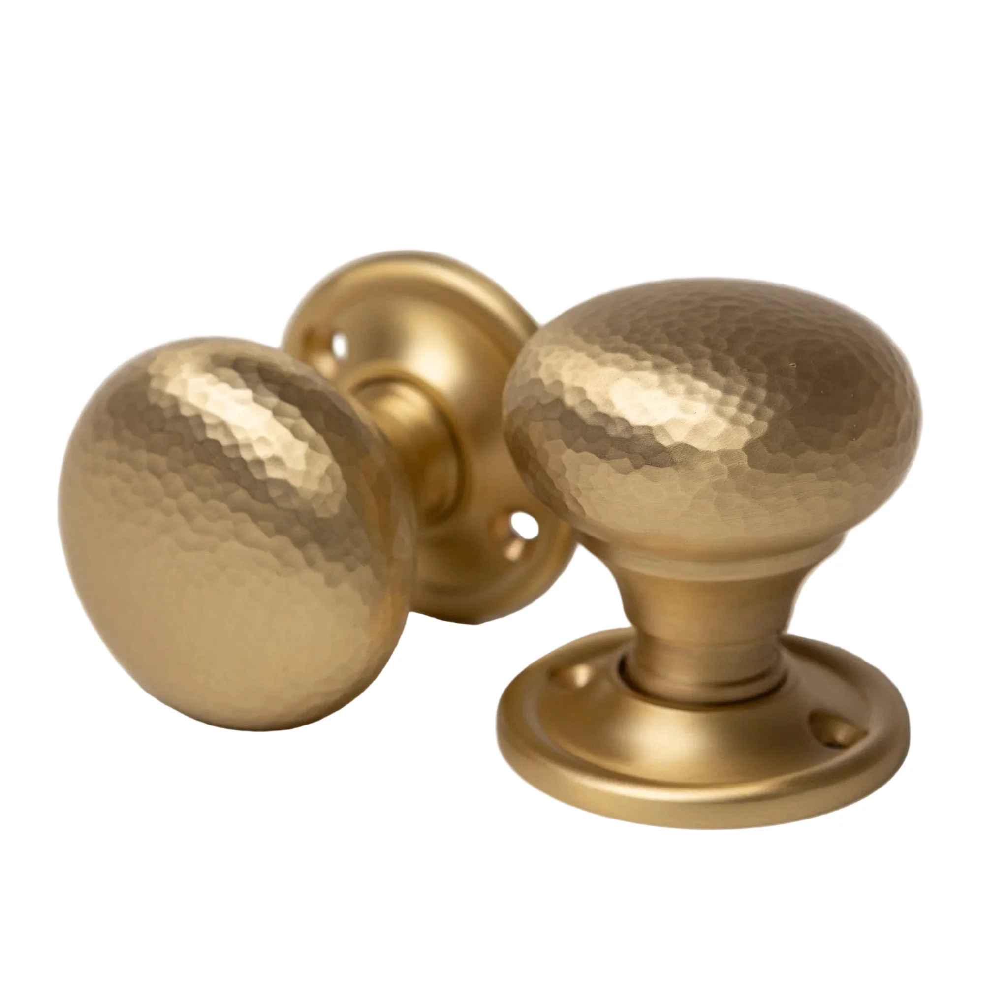 Solid Brass Door Knobs - Hammered Satin Brass (Pair) | Thumbturns & Latches