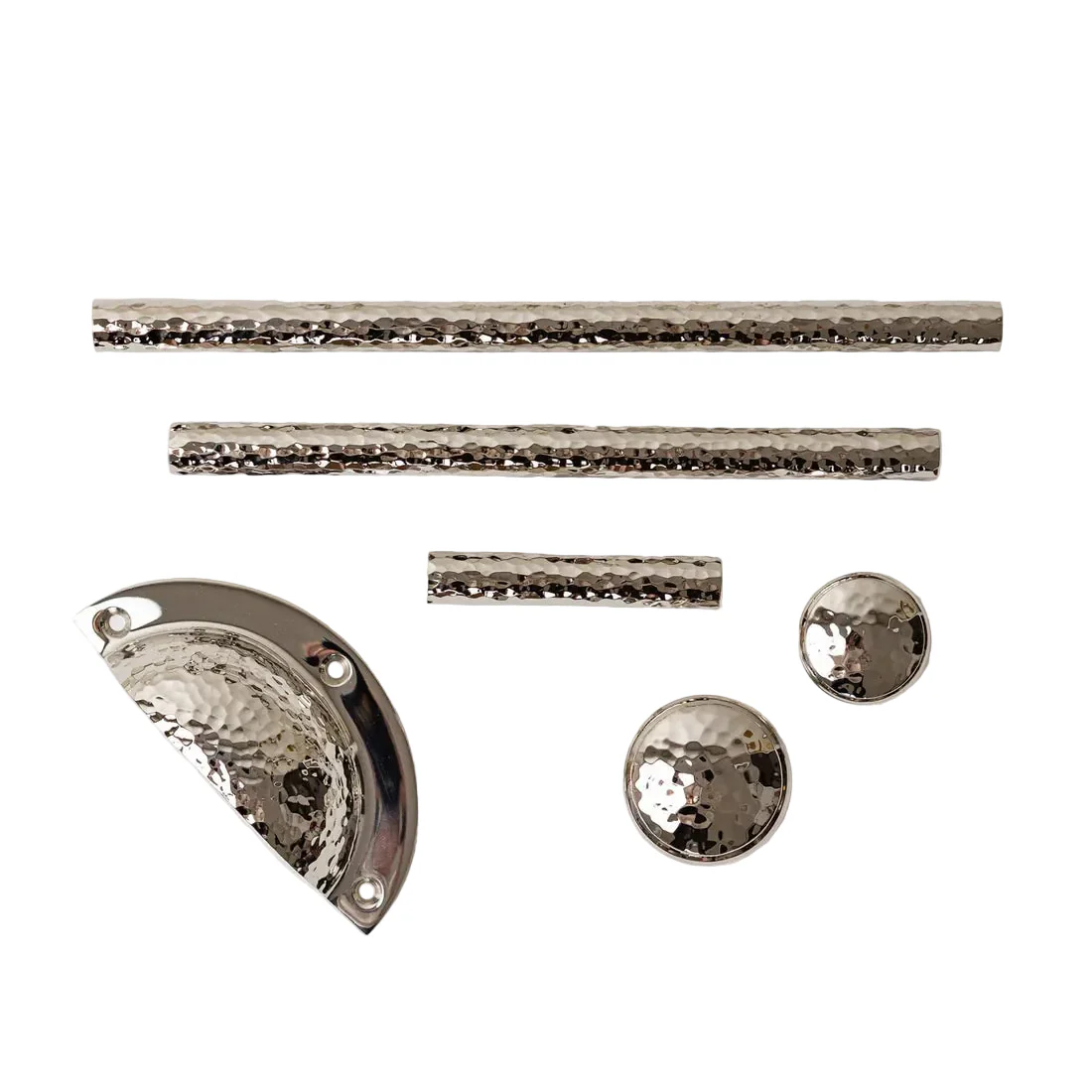 Solid Brass Nickel Hammered Cabinet Pull Handles & Knobs - Polished Nickel Finish
