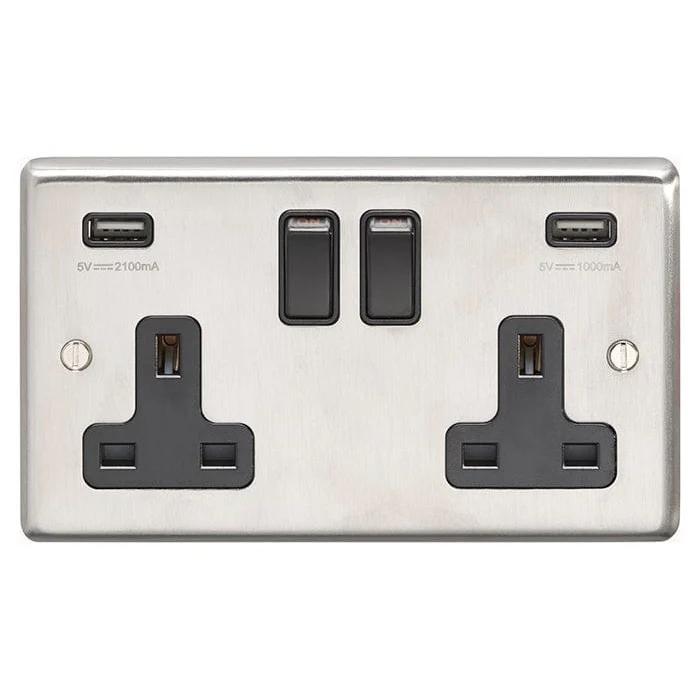 Stainless steel 2 Gang Usb Socket - Satin Stainless Steel - Image 2